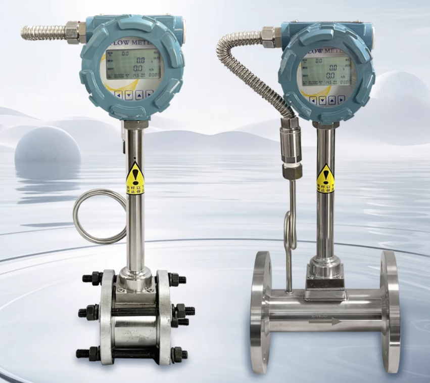 vortex flow meter with temperature and pressure compensation for thermal mass